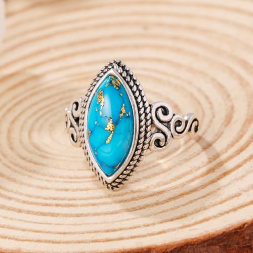 AVECON Turquoise Rings for Women, 925 Sterling Silver Boho Statement Ring Infinity Design, Marquise Cut Turquoise Vintage Western Style Birthday Mother's Day Jewelry Gift, Size 5-9