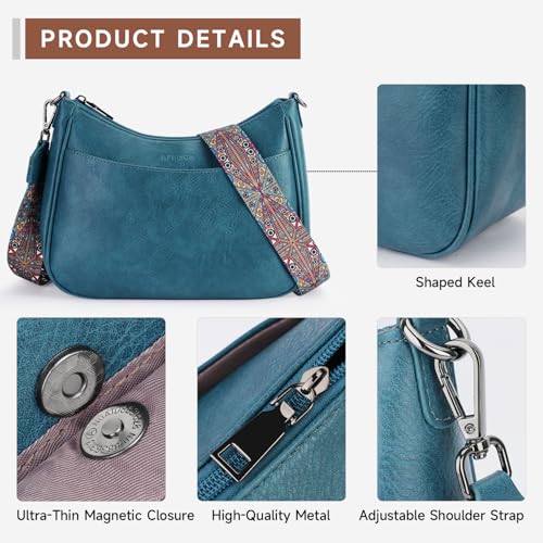 APHISON Trendy Leather Crossbody Purse with Adjustable Strap, Women's Shoulder Handbag - color: 05-peacock Bule