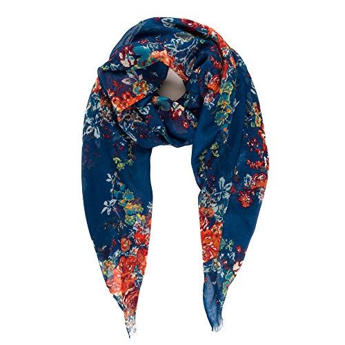 MELIFLUOS DESIGNED IN SPAIN Scarf for Women Lightweight Floral Flower Scarves for Summer Fall Shawl Wrap - color: Barcelona Collection 8 - Blue Elegant Floral