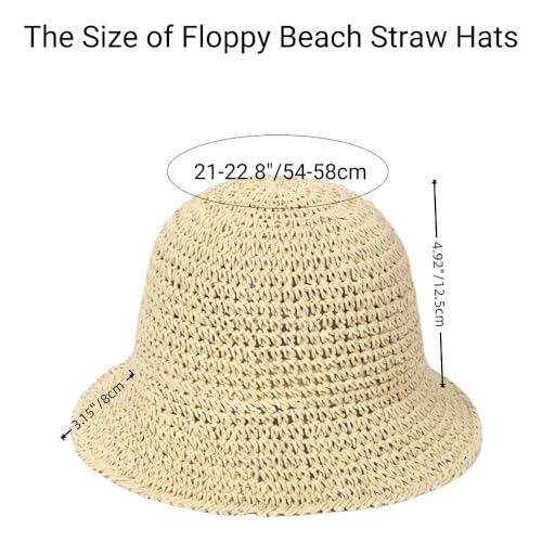 Womens Floppy Straw Sun Hat Packable Wide Brim Summer Beach Hat Foldable Crochet Bucket Hats - color: Begie 2