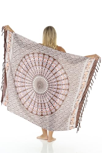 SHU-SHI Sarong Wraps for Women Long Beach Cover ups Pareo Bathing Suit Wrap Skirt Mandala Sarongs Coverup - color: Brown/Orange