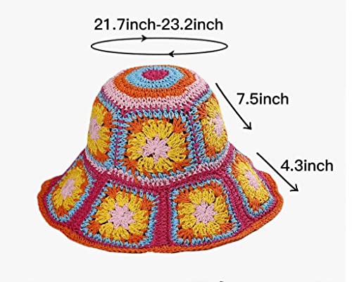 Women Straw Sun Hat Floral Woven Crochet Bucket Hat Y2k Aesthetic Accessories Beach Hat Hand Woven Boho Foldable Cap - color: Lake