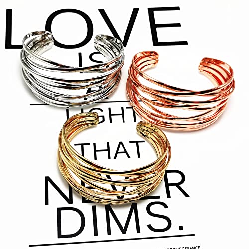 YBMYCM Chunky Gold Cuff Bracelet for Women Gold Line Web Wrist Cuff Bangle Bracelet Fashion Costume Jewelry - color: Gold