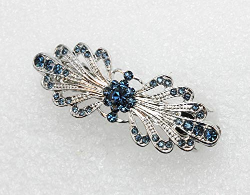 Faship Navy Blue Small Mini Floral Hair Barrette Clip - color: Navy blue