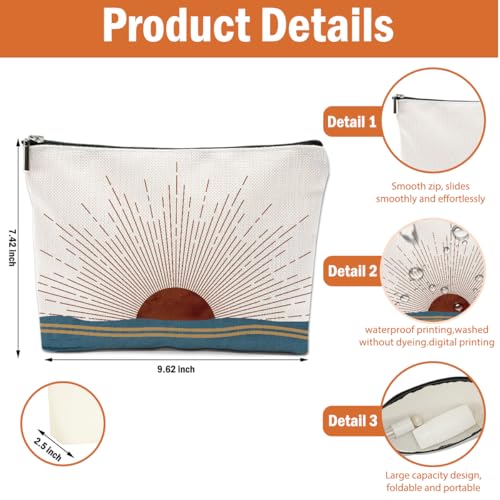 2PCS Boho Makeup Bag, Boho Gifts for Women, Sunlight Rays Natural Linen Zipper Pouch Best Gifts for Girls Sister Travel Sunshine Cosmetic Bag - color: Multicolor 0083