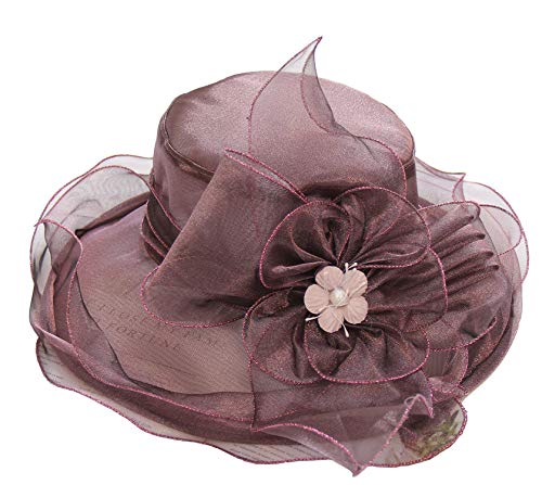 ORIDOOR Women’s Organza Church Tea Party Wedding Fascinator Derby Hat Wide Brim Sun Hats - color: C9-dark Purple
