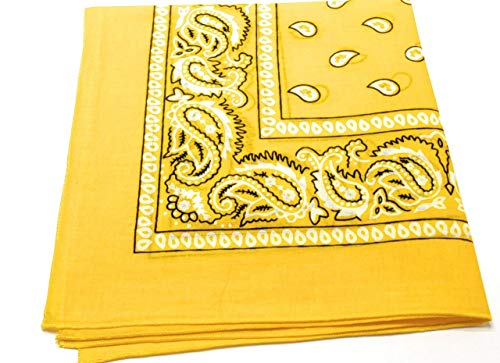 Pack of 3 X-Large Polyester Non Fading Paisley Bandanas 27 x 27 Inches by M.H.I. - color: Yellow
