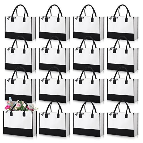 Reginary 12 Pack Canvas Tote Bags Initial Classic Present Personalized Canvas Beach Bag for Wedding, Birthday, Beach(Black and White) - color: Black and White