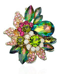 CSY Luxury Women's Austrian Crystal Leaves Flower Big Cocktail Statement Rings Stretch Adjustable Ring Jewelry Accessories - color: magic color