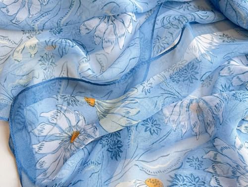 MINIDORA Lightweight Scarves for Women Elegant Floral Pattern Scarf Shawls Sunscreen Head Shawls - color: Style 13-blue