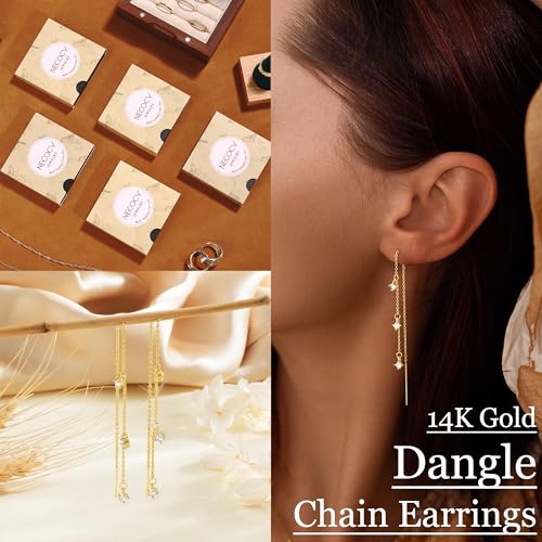 NECOCY Gold Dangle Earrings for Women Non Tarnish 14K Gold Plated Drop Wedding Hypallergenic Earring Dainty Long Hanging Chain CZ Pearl Threader Earrings Trendy Silver Plated Jewelry for Women - style: Gold&Style3