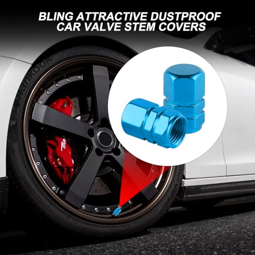 Alpmosn Aluminum Tire Stem Valve Caps Wheel Valve Covers Car Dustproof Tire Cap Cover Accessories, Universal for SUV, Car, Bike and Motorcycle，Hexagon Shape (4PCS Light Blue) - color: Light Blue