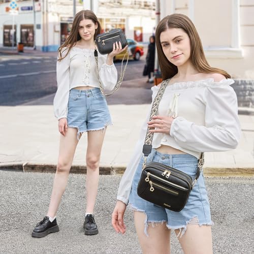 Crossbody Purse for Women Small Crossbody Bags Trendy Vegan Leather with Adjustable Shoulder Straps Gift for Mother Wife Mom - color: Black