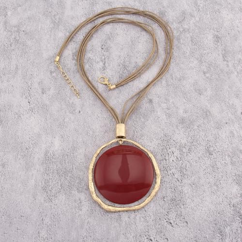 Leather Necklace for Women Large Pendant Hippie Choker Necklace Vintage Sweater Necklace Chunky Boho Necklaces for Women - style: Boho Statement Necklace