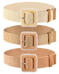 WILLBOND 3 Pcs Women Straw Stretch Belt Elastic Rattan Belts Straw Boho Raffia Belts for Ladies Woven Waist Belt for Dresses - size: Medium, style: Elegant