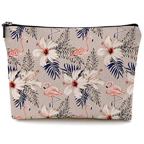 Cute Makeup Bag for Purse Canvas Waterproof Funny Cosmetic Bags for Women Zipper Travel Toiletry Pouch-Flamingo Makeup Bags-Beige - color: Flamingo Makeup Bags-Beige