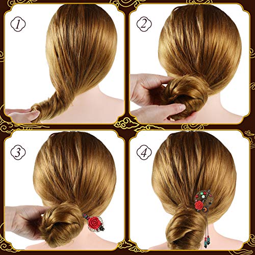 3 Pieces Chinese Hair Stick Japanese Retro Wooden Hairpin Flower Hair Chopsticks Handmade Classic Geisha Hair Accessories for Long Hair