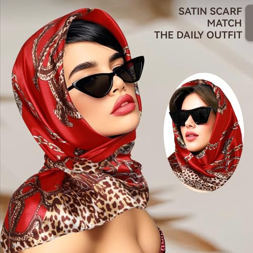 Head Scarf for Women Hair - 2 Pack 35" Square Satin Scarf, Silk Hair Scarf for Women Head Wrap for Sleeping - color: Royal Blue & Cardinal Red