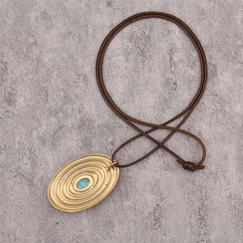 GelConnie Leather Necklace for Women Round Wooden Pendant Long Leather Choker Vintage Sweater Necklace Gold Chunky Boho Necklaces for Women - style: Gold Boho Pendant Necklace