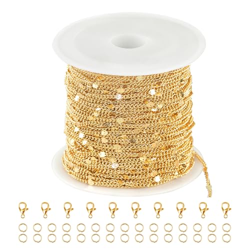 Kyutong 32.8 Feet/10M Gold Chains for Jewelry Making Twist Curb Necklace Chains Bulk Stainless Steel Jewelry Supplies for DIY Bracelet Ankle Earring - color: Gold Round