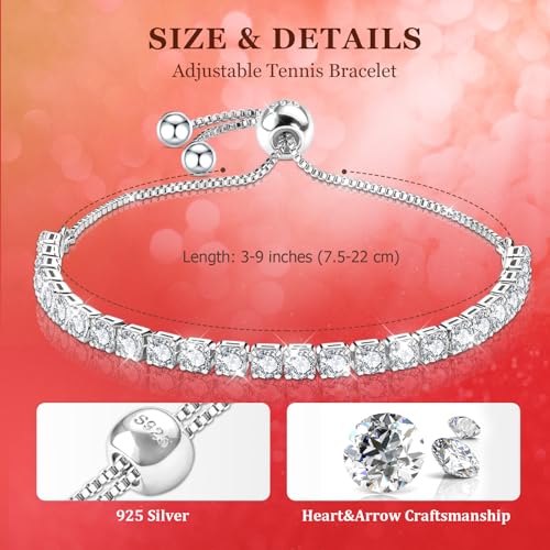 J.Fée Silver Bracelet, S925 Tennis Bracelet with Sparkling 5A Cubic Zirconia Silver Bracelets for Women Adjustable Bracelet for Women Bracelets Womens Bracelet Women Gifts for Women Mom - color: 4MM Silver