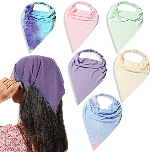 Vercret 6 Pack Hair Scarf Headband for Women Elastic Bandana Head Scarf Large Boho Triangle Kerchief with Clips Non Slip Scarves - color: K Multicolor