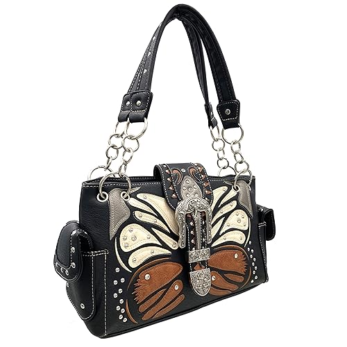 Zelris Buckle Abstract Butterfly Artwork Women Conceal Carry Shoulder Handbag - color: Beige