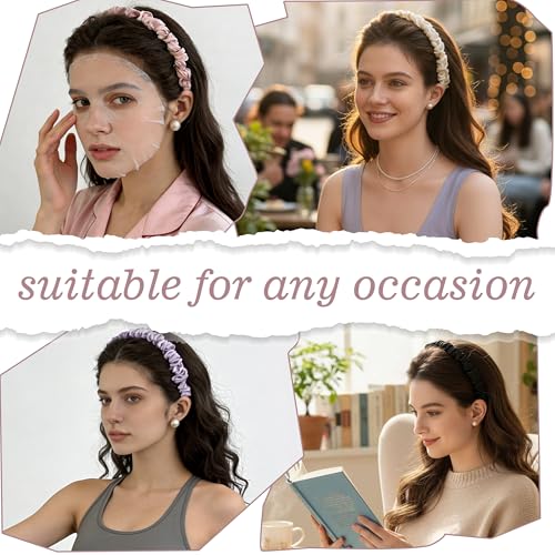 4 Pcs Satin Headbands with Teeth for Women, Non-Slip Comb Hairbands, Ruched Scrunchie Hard Head Bands, Elegant Pleated Hair Accessories for Washing Face & Daily Wear - color: Ruched comb
