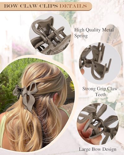 4 PCS Bow Hair Clips Bow Claw Clip for Women, Large Hair Claw Clips for Thin Thick Long Hair Cute Nonslip Bows(White+Black+Grey+Naked Pink) - color: White+Black+Grey+Naked Pink