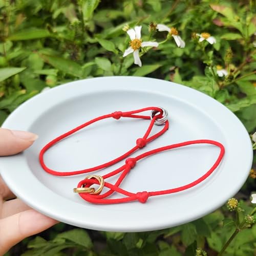 Red/Black/Pink String Bracelet for Protection and Good Luck, Adjustable Handmade Rope Bracelet with Gold/Silver Trinity Ring, Karma Friendship Bracelet for Women Men, Lucky Amulet Gift - color: Red-Silver