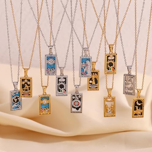 ORIGENCE 18k Gold Plated Tarot Cards Pendant Necklace - Vintage Colorful Charm Necklace Lucky Talisman Hypoallergenic for Women and Men Gift - style: The Magician-new