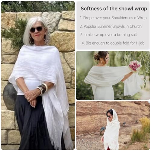 Harewom Lightweight Gauze Linen Feeling Shawl Wraps for Women Beach Summer Scarf for Evening Wedding Dresses - color: Shawl Wraps - White