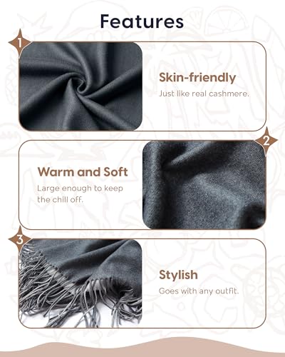 maamgic Women's Winter Scarf Soft Warm Scarf for Women Cozy Shawl Wraps for Women Lightweight Pashmina Style Wrap - color: Dark Gray and Grey