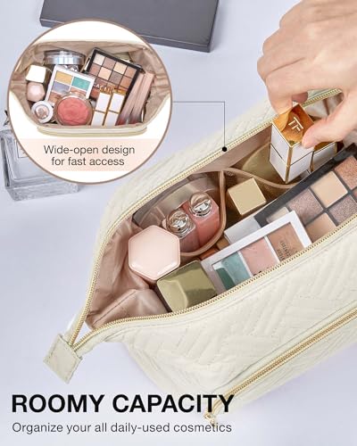 BAGSMART Travel Makeup Bag, Cosmetic Bag Small Make Up Organizer Case,Wide-open Pouch for Women Purse for Toiletries Accessories Brushes,Large Beige - color: D-1 Layer- Beige, size: Large