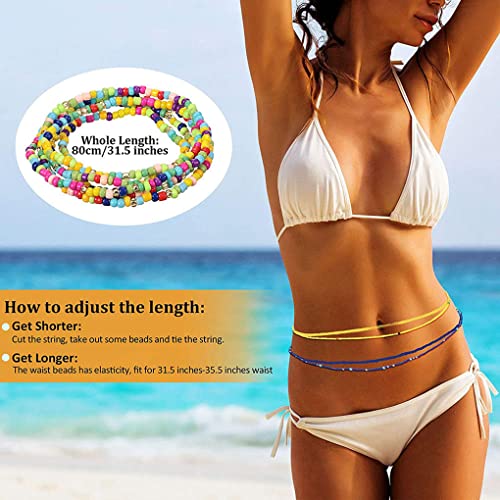 TOBENY SHIWE 24PCS Waist Bead Chains for Women Colorful Summer Body Chains Belly Beads Bikini Jewelry Chains Bead Waist Chains Set - style: Style D