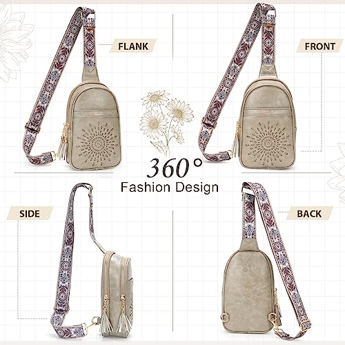 APHISON Small Sling Bag Cell Phone Purse Vegan Leather Fanny Packs Chest Bag with Adjustable Strap Gray - color: 03-gray