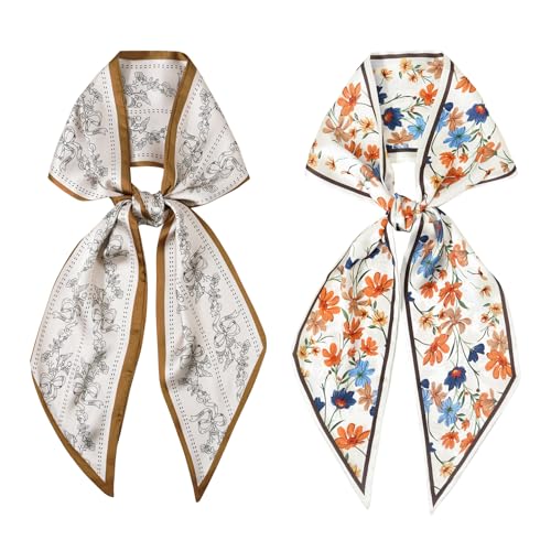GERINLY 2 PCS Neck Scarf for Women, Long Purse Scarf for Handbags, Narrow Hair Scarves, Bag Charm Accessories Headband - color: Beige