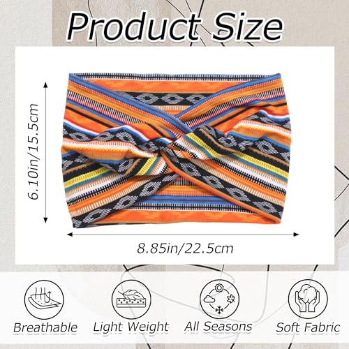 Boho Headbands for Women Wide African Hair Bands Cross Head Bands Yoga Running Sweatband Elastic Headband Stylish Wrap Headbands Hair Accessories for Teen Girls - color: African Striped Print
