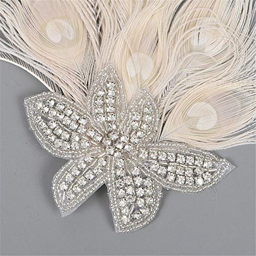 Fascinator Peacock Feather Hair Clips Flapper Headband Art Deco 20's Accessories for Women - color: 09white