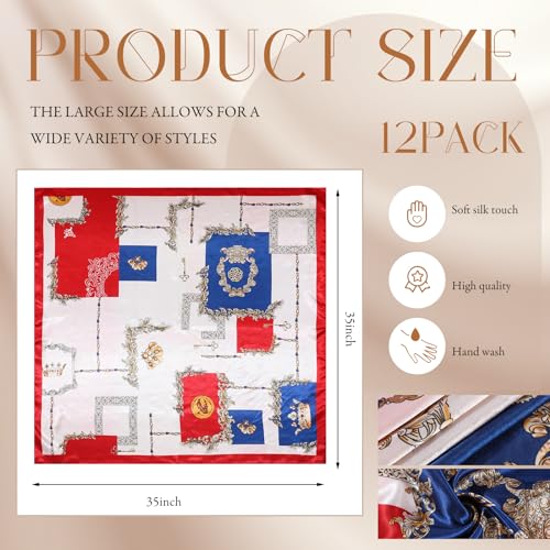 Hicarer 12 Pcs 35 Inch Satin Head Scarf Square Silk Like Neck Scarf Large Hair Scarf Silk Lightweight Hair Wrapping for Women - color: Classic Style