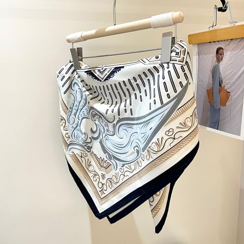 Women's Square Silk Like Head Scarf Large 35 inch Silk Feeling Hair Wrapping Satin Scarves for Sleeping Bandanas - color: A021-3 Twill White