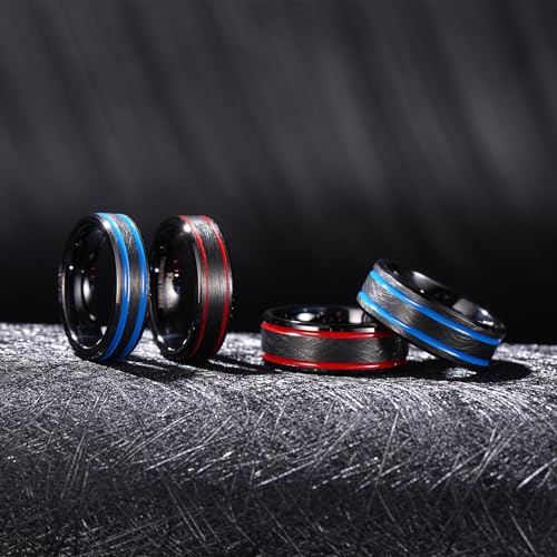 King Will Mens Tungsten Rings for Men Two Tone Grooved Mens Wedding Band Cool - color: Black & Red Two Groove