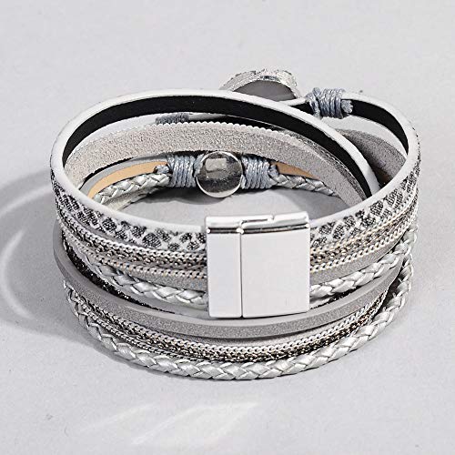 Artilady Leather Wrap Bracelets for Women - Pearl Bracelets Handmade Clasp Bangle Bracelet with Beads Jewelry Gift for Women and Mother - style: Grey with druzy