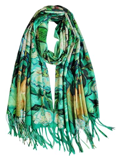 VENVSBEE Reversible Scarf Soft Large Shawl Wrap Blanket Double Sided Art Print Warm Pashmina Stoles Klimt Van Gogh Gifts - color: Art 35