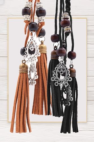 TeeYee Waist Belt Woven Knitted Rope/Chain PU leather 3 Pieces Tassel Rope Skinny Belt - color: 018blacktancoffee
