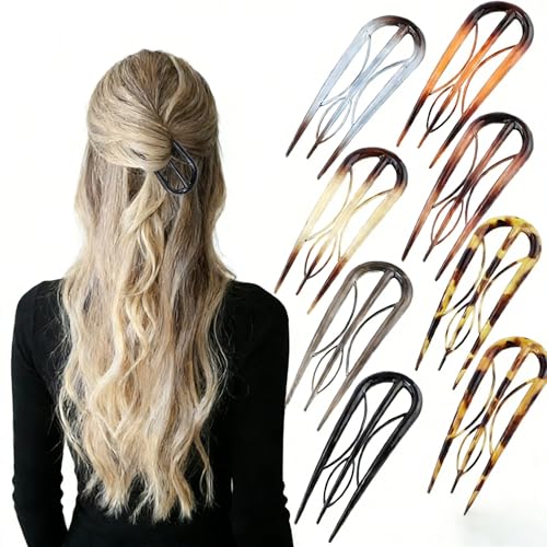 French Hair Pins for Women - 8 PCS Large U-Shaped Hair Forks with Internal Teeth, Strong Hold for Thick & Thin Hair, Effortless French Twists, Updos, Buns & Chignons, Hairstyle Accessories