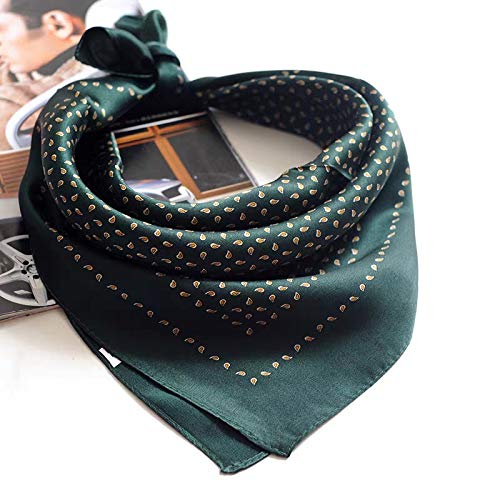ANDANTINO 100% Mulberry Silk Scarf -21” Square Neckerchief with Gift Packed - color: Dark Green-paisley