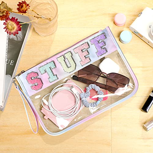 DYSHAYEN Chenille Letter Clear Zipper Pouch for Travel,Nylon Clear Cosmetic Bag,Makeup Travel Bag for Women Girls 11.8 Inches x 8.2 Inches - color: Multicoloured-Stuff