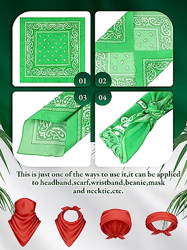 Unittype 36 Pieces Paisley Bandana Cowboy Bandanas Sports Novelty Headband Square Scarf Outdoor for Western Party Costume - color: Assorted Green, style: Simple Style