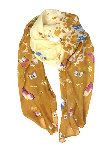 YOUR SMILE Ladies/Women's Lightweight Floral Print/Solid Color mixture Shawl Scarf For Spring Summer season - color: Beige/Khaki Butterfly